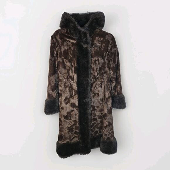 Vintage Union Made Faux Fur Coat Chocolate Brown Mod Full Length Size Small Glam - Picture 1 of 11